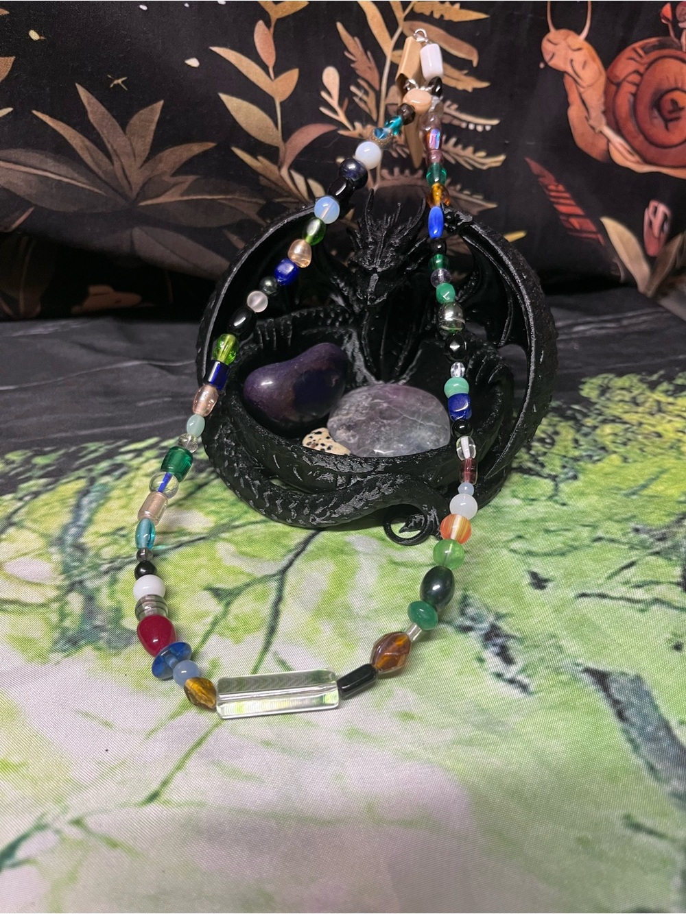 Handmade Multicolor Glass Bead Necklace – Vibrant Green & Blue Accent
